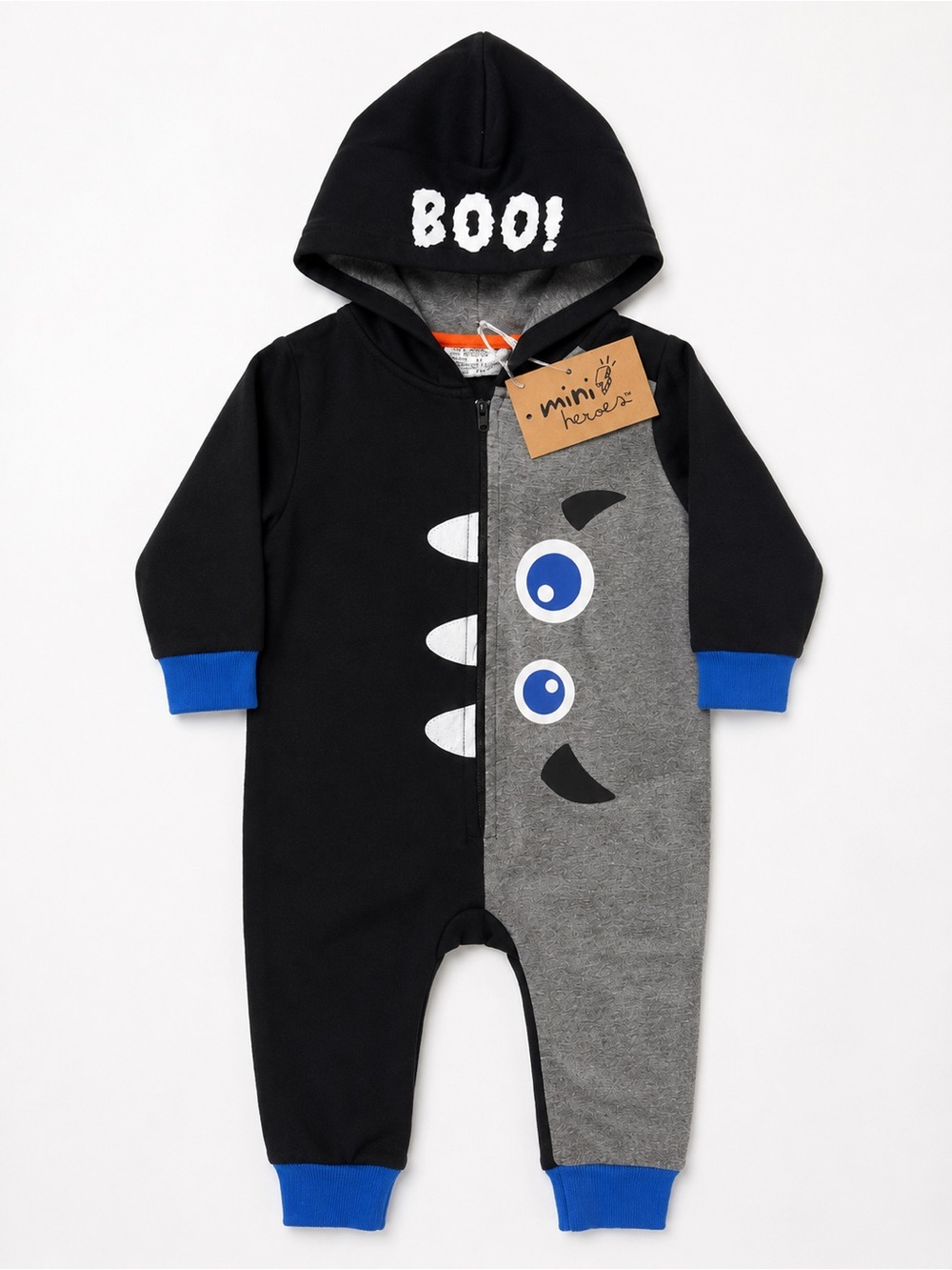Black & Gray 'Boo!' Monster Hooded One-Piece